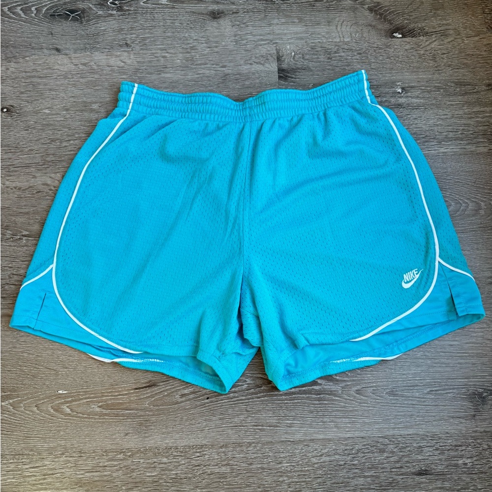 Nike Teal Mesh Athletic Shorts Size M White Trim Drawstring